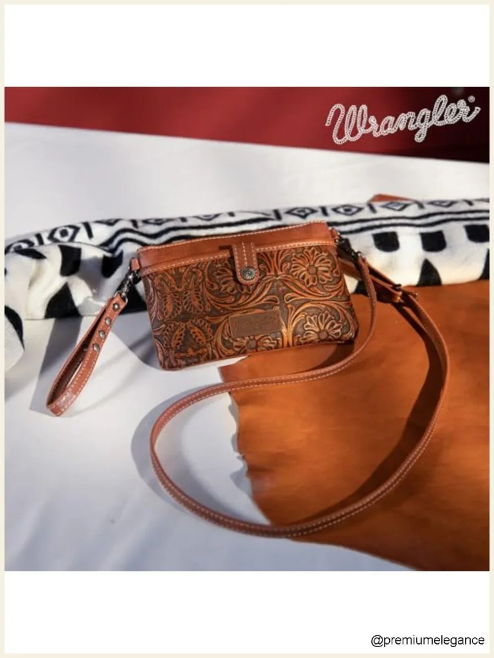 Faux Leather Convertible Crossbody Wristlet Purse with Tooling Pattern